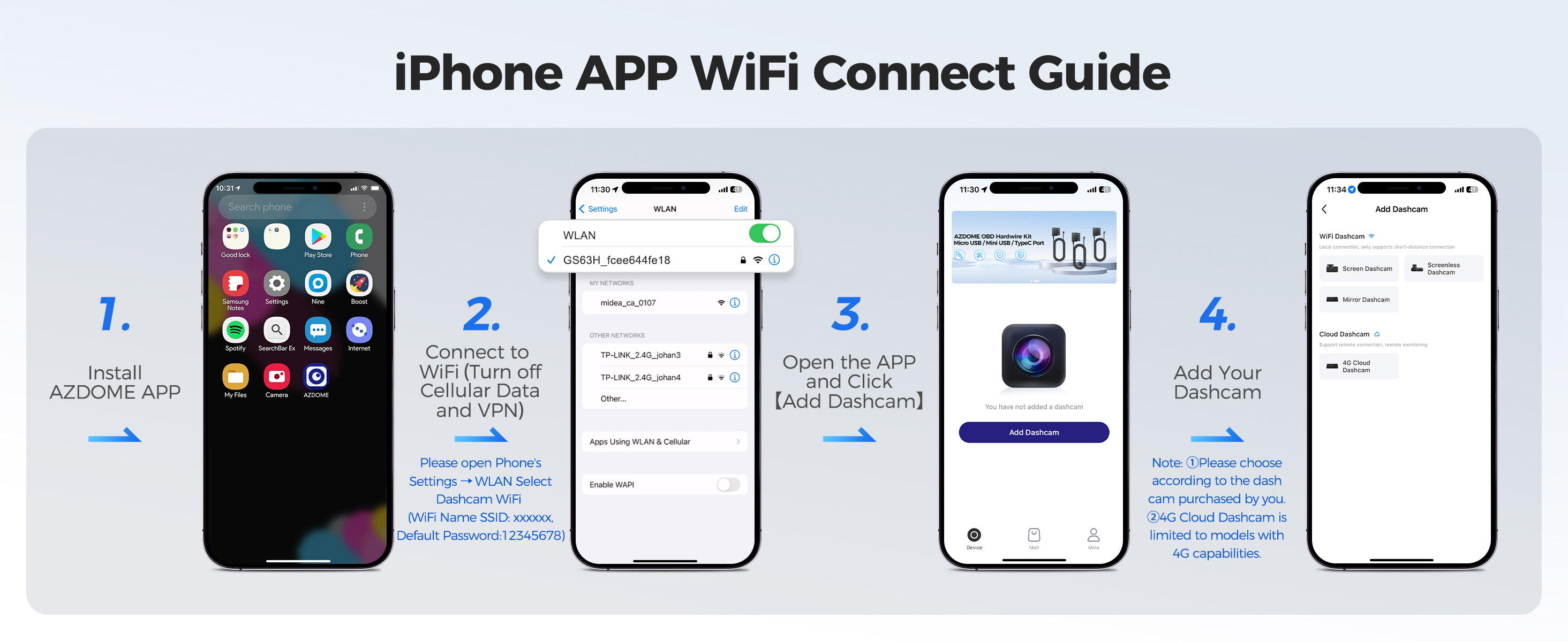 AZDOME M580 Dash Camera WiFi Connection Guide