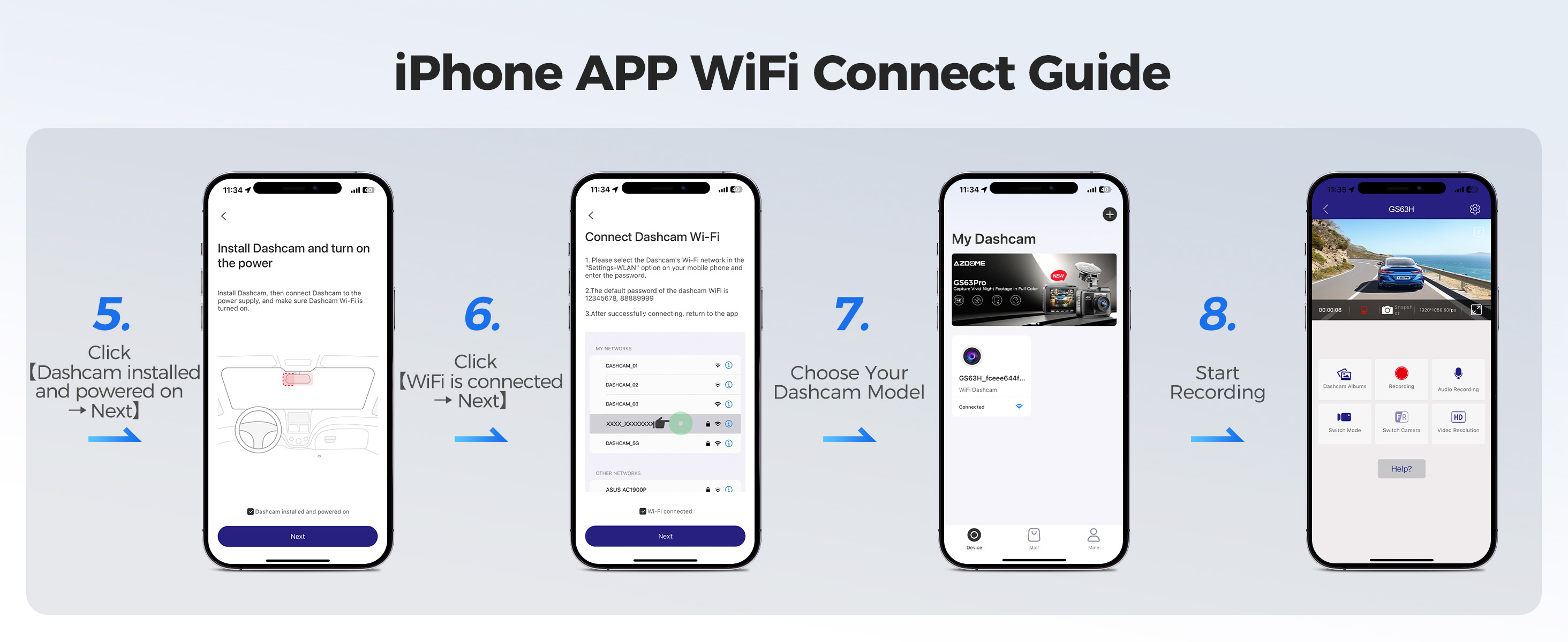 AZDOME M580 Dash Camera WiFi Connection Guide